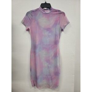 Revamped Mesh Short Sleeve Dress Purple Tie Dye Size Medium